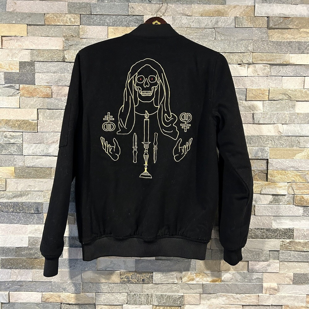 Drop Dead Dropdead Lifetaker Bomber Black Wool Blend Bomber Jacket Size S
